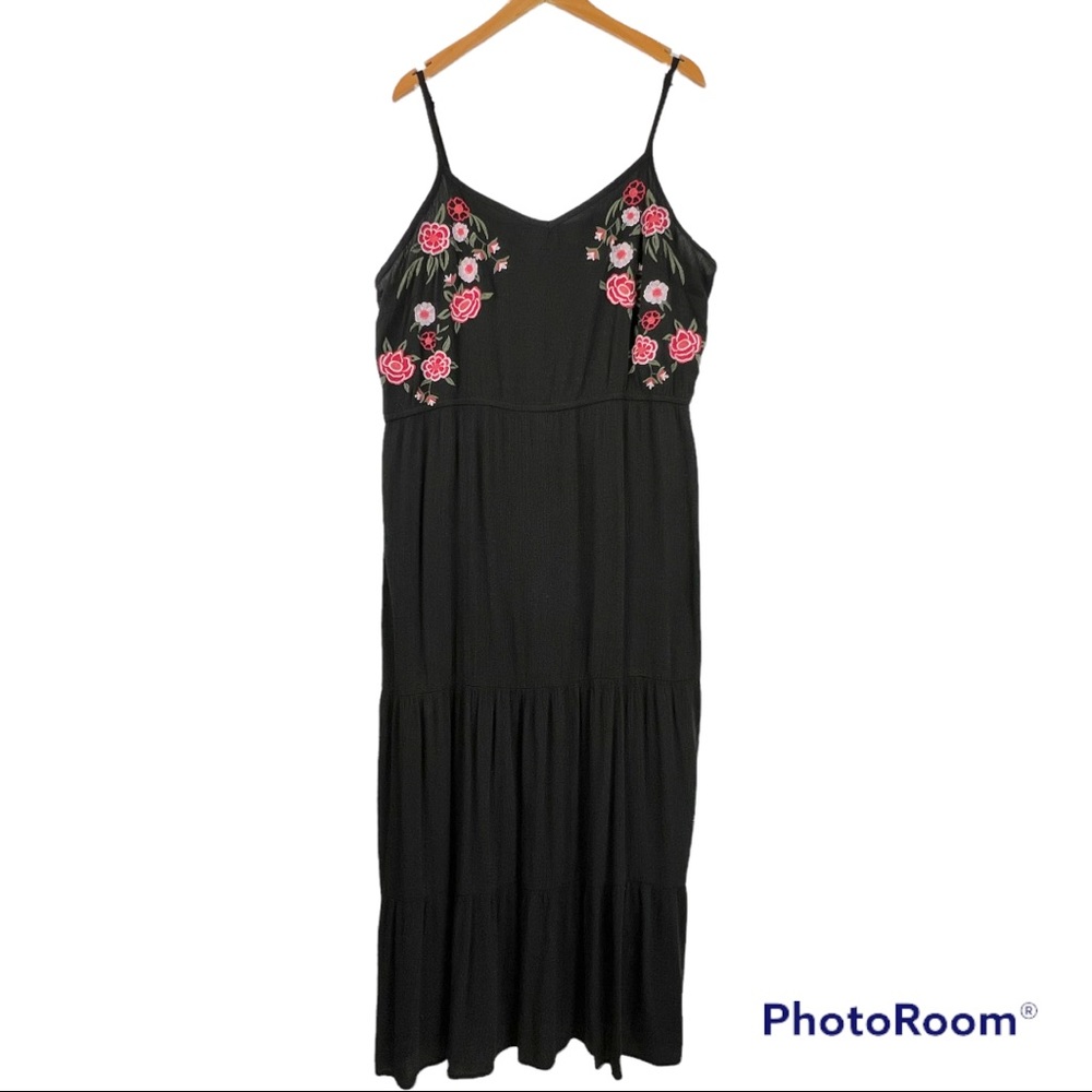New Time And Tru Floral Embroidered Maxi Dress XXL Black